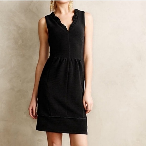 Anthropologie Dresses & Skirts - Anthropologie Black Ruffle V-Neck Mini Dress